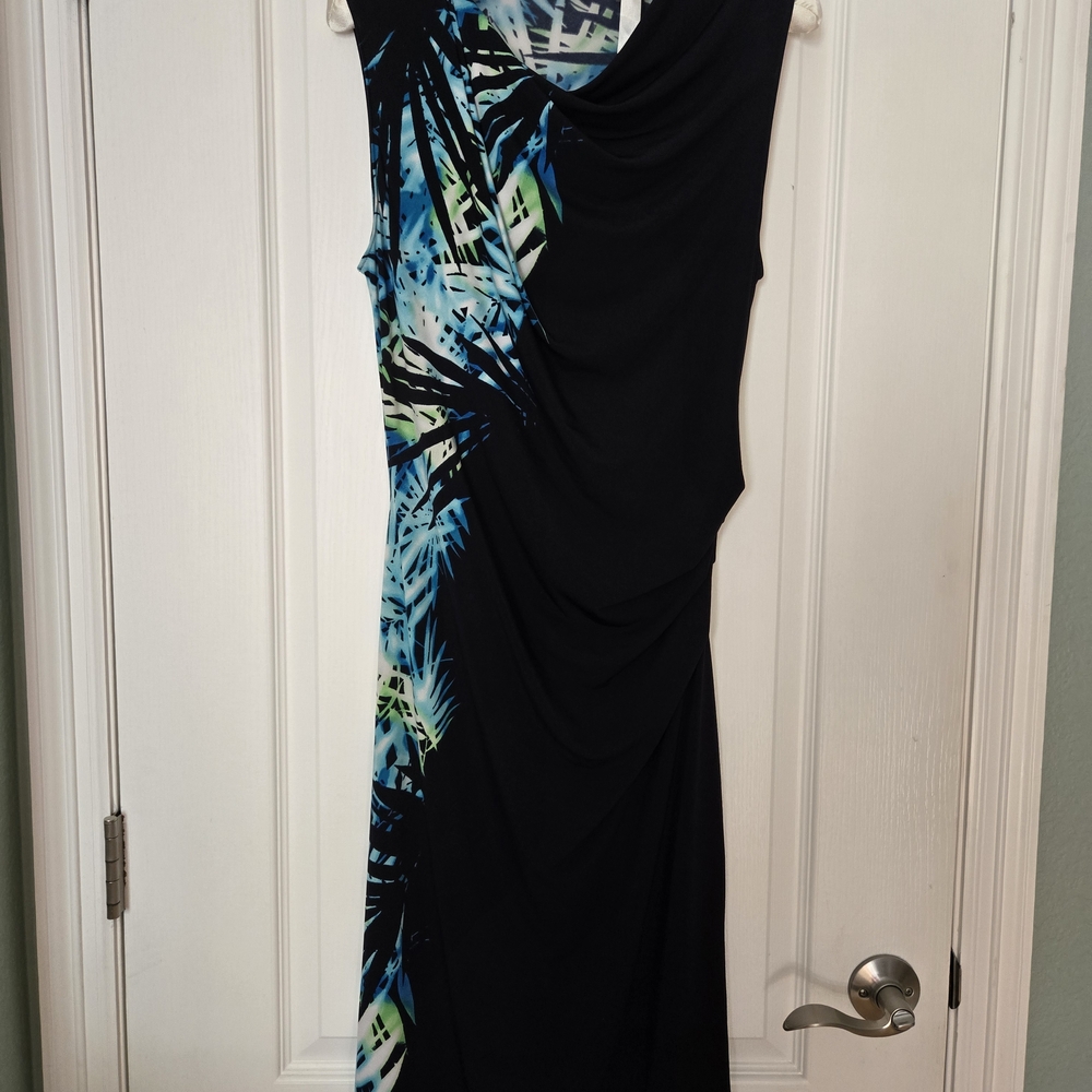 Tahari Blue Dress with Blue and Green Pattern